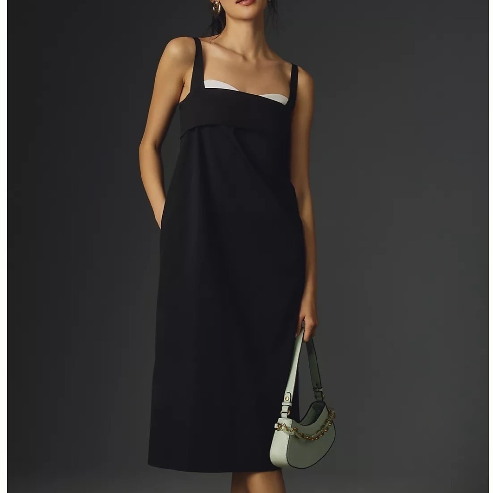 Maeve womens black cutout baby doll midi dress pockets L